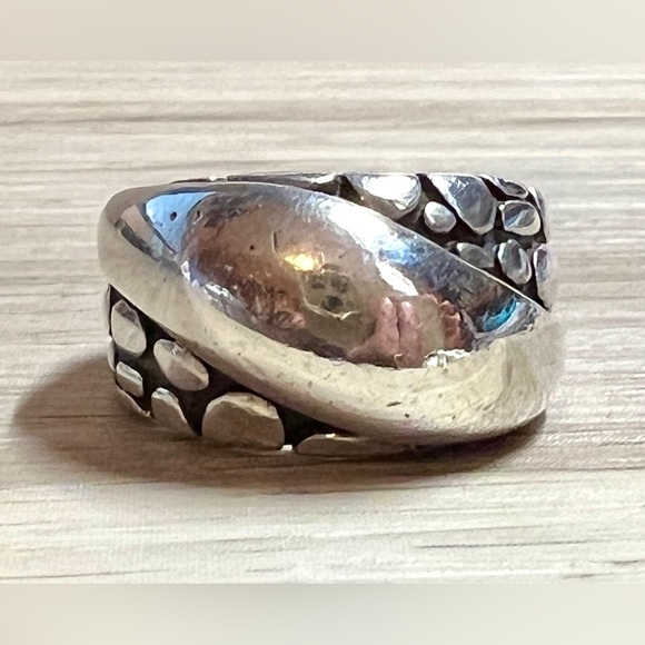 Vintage Sterling Silver Bali Indonesia Crossover Cobblestone Ring, Size 5, 6g - Picture 2 of 10